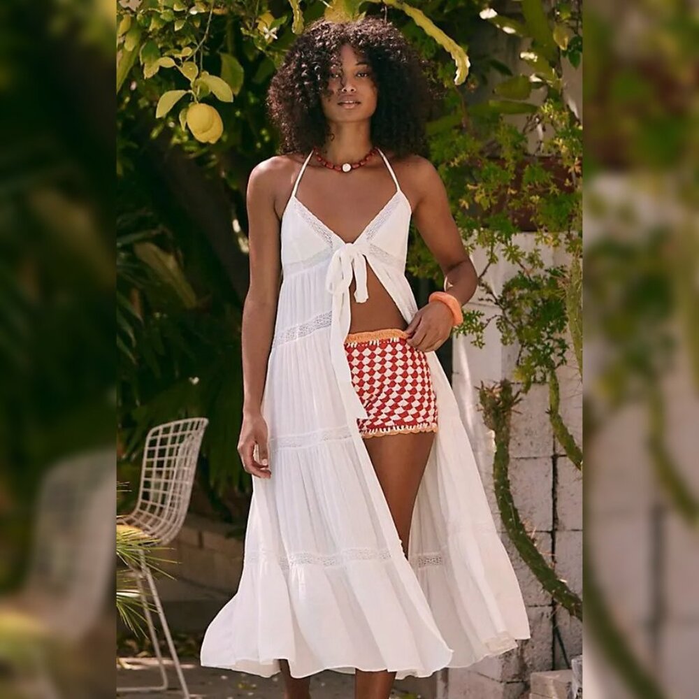 Free People Lorelai Maxi Top XS 2 Women's Casual Halter Flowy Ivory NEW 45158